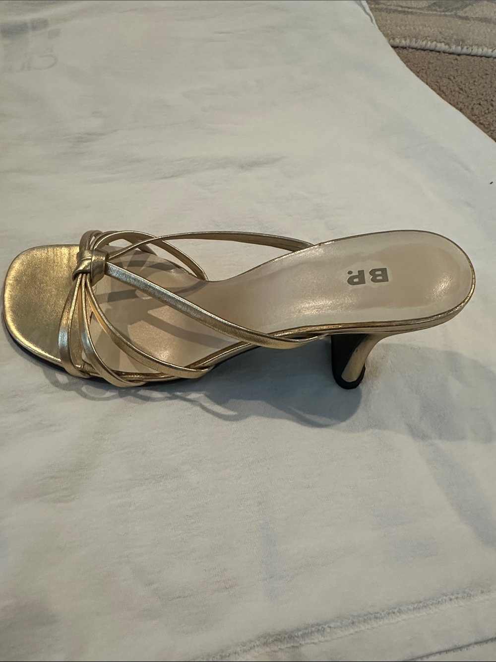 bp Gold Strappy Knotted Mule Heels